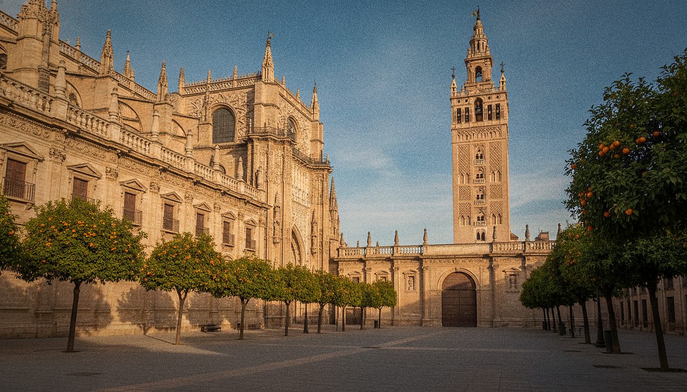 Biglietteria e ingresso della Cattedrale di Siviglia con turisti in fila davanti al Patio de los Naranjos