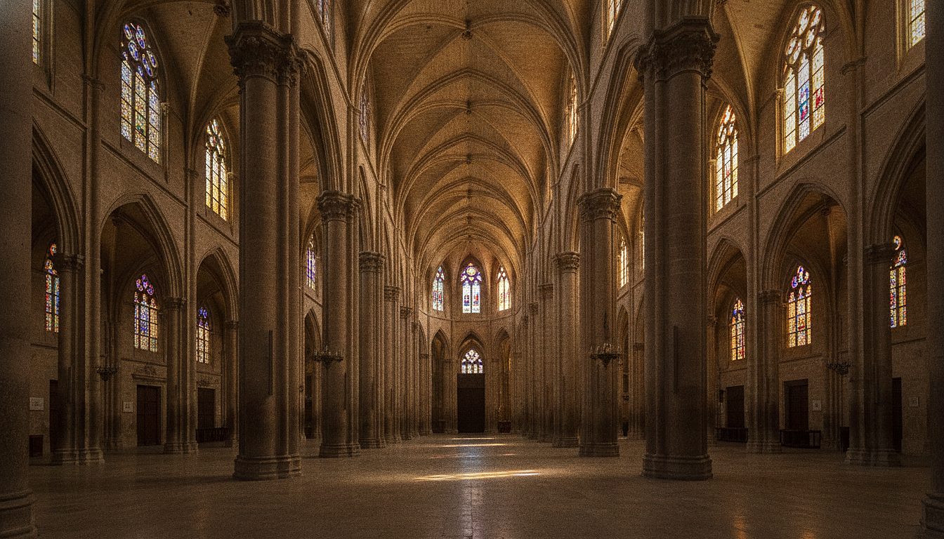 Interno gotico della Cattedrale di Siviglia con le volte alte e le colonne della navata centrale